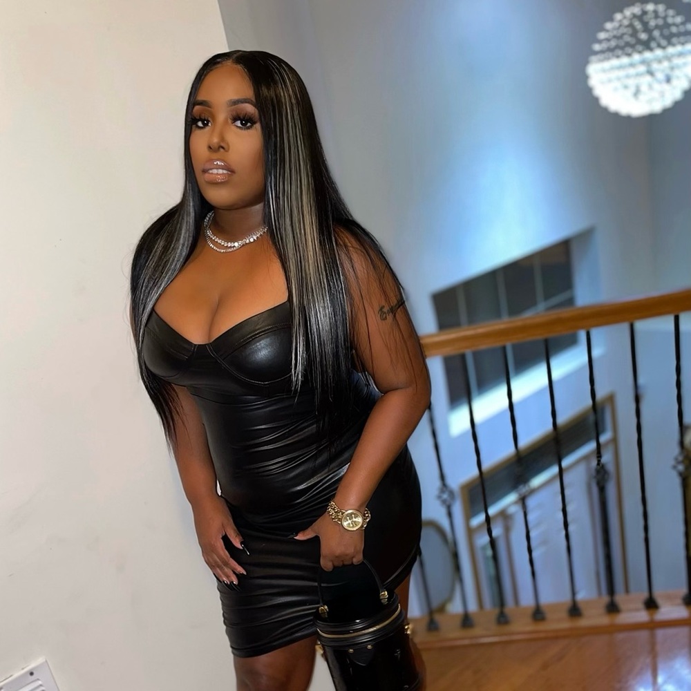 Faux leather asymmetrical scrunched dress